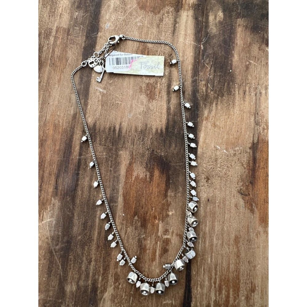 FOSSIL VINTAGE SILVER‎ TONE FACETED BARREL BEAD NECKLACE